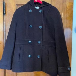 🛍St.Johns Bay woman’s small brown pea coat NWOT attached hood